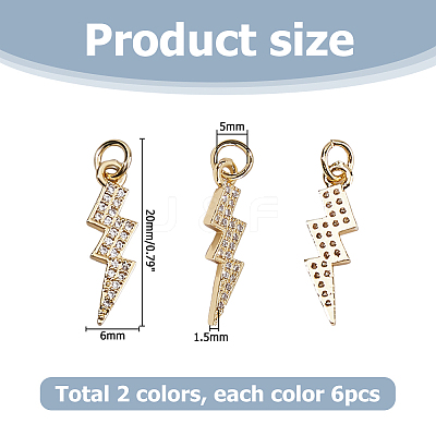 12Pcs 2 Colors Brass Micro Pave Cubic Zirconia Pendants ZIRC-HS0001-22-1