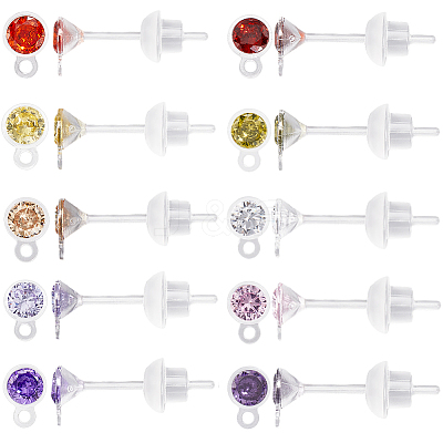 10Pairs 10 Colors Resin Stud Earring Finding RESI-BBC0001-03-1