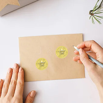Gold Foil Paper Picture Stickers STIC-WH0030-001-1