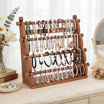 4-Tier Pine Wood Bracelet Organizer Display Riser Stands BDIS-WH0021-002-1