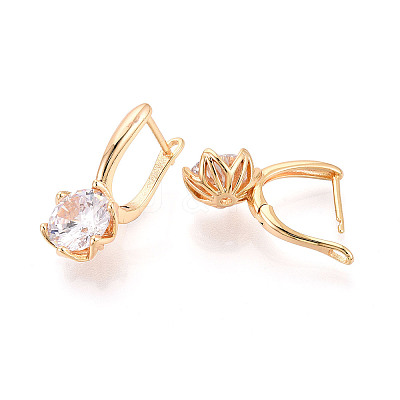 Brass Micro Pave Clear Cubic Zirconia Flower Hoop Earrings EJEW-T048-29G-1