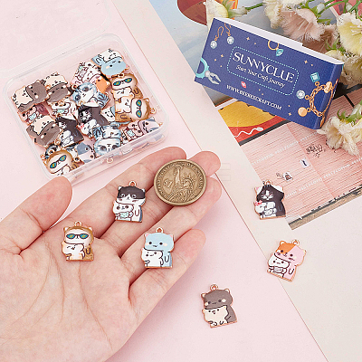 32Pcs 8 Styles Alloy Enamel Pendants ENAM-SC0005-46-1