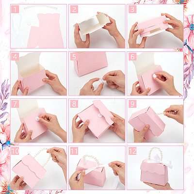 Trapezoid Paper Gift Box with Plastic Imitation Pearl Handles CON-WH0092-65B-1
