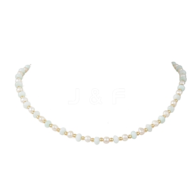 Natural Pearl and Shell Rondelle Beaded Necklaces NJEW-JN05852-1