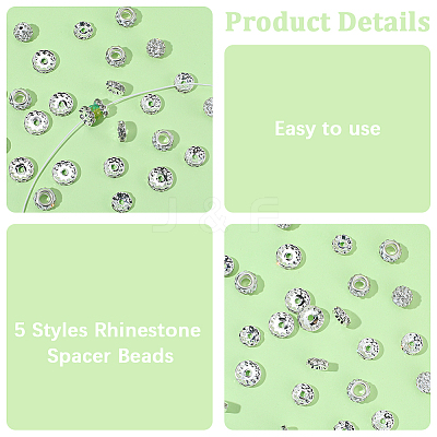 260Pcs 5 Styles Pave Disco Ball Beads RB-SC0001-21-1