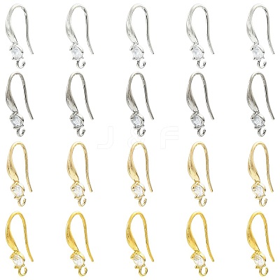 40Pcs 4 Colors Brass Micro Pave Clear Cubic Zirconia Hoop Earring Findings KK-CJ0003-97-1