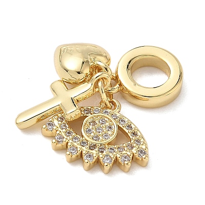 Brass Micro Pave Clear Cubic Zirconia European Dangle Charms KK-D502-13A-G-1