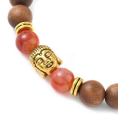 Natural Striped Agate & Wood Round Beads Stretch Bracelets for Men Women BJEW-JB12356-01-1