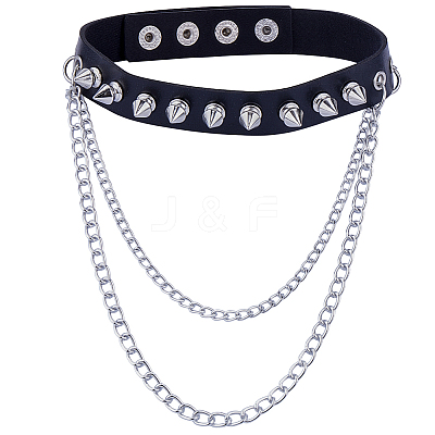 1Pc Gothic Style Spiked Rivet Imitation Leather Chocker Necklaces NJEW-CL0001-12-1