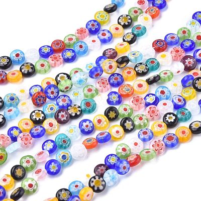 Flat Round Handmade Millefiori Glass Beads LK-R004-55-1