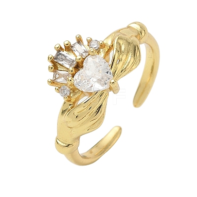 Brass Micro Pave Cubic Zirconia Cuff Open Rings RJEW-C163-04G-1