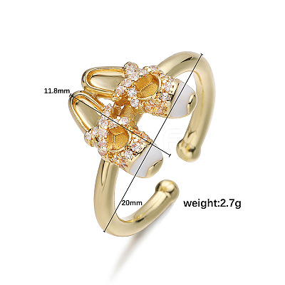 Brass Micro Pave Cubic Zirconia Enamel Cuff Open Rings WGB47C4-01-1