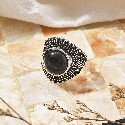 Natural Obsidian Adjustable Rings RJEW-I108-03AS-12-1