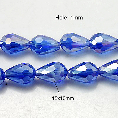 Electroplate Glass Beads Strands X-EGLA-D015-15x10mm-12-1