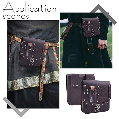 Rectangle PU Leather Medieval Waist Belt Bag with 2Pcs Glass Potion Bottles AJEW-WH0696-575A-1