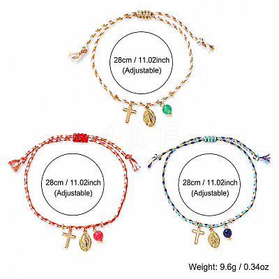 3Pcs 3 Colors Bohemian Brass Religon Cross Virgin Charm Bracelet Sets DS9557-1-1