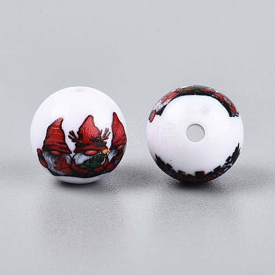 Christmas Printed Opaque Acrylic Round Beads OACR-T029-08A-1
