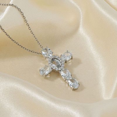 Brass Pave Cubic Zirconia Religion Cross Pendant Necklaces CU6638-3-1