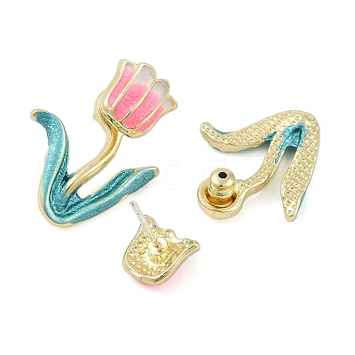 Pink Tulip Enamel Stud Earrings EJEW-M005-03-1
