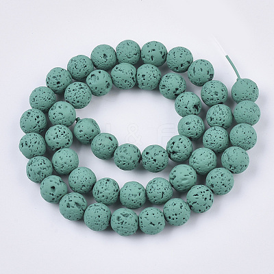 Spray Painted Natural Lava Rock Beads Strands G-N0324-D-03-1