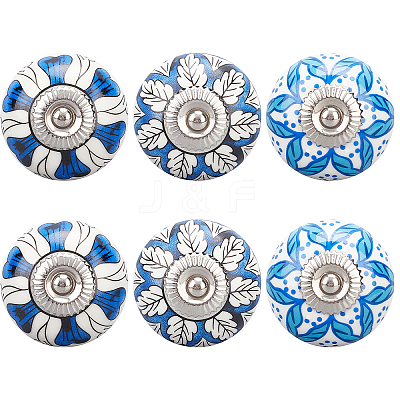 6Pcs 3 Styles Printing Porcelain Drawer Knobs FIND-GA0001-29B-1