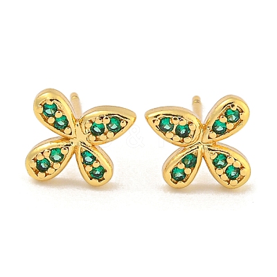 Rack Plating Brass Micro Pave Clear Cubic Zirconia Stud Earrings EJEW-N055-02G-03-RS-1