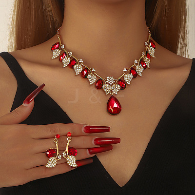 Alloy & Rhinestone & Glass Pendant Necklaces & Stud Dangle Earrings FS-WGB9FAE-01-1