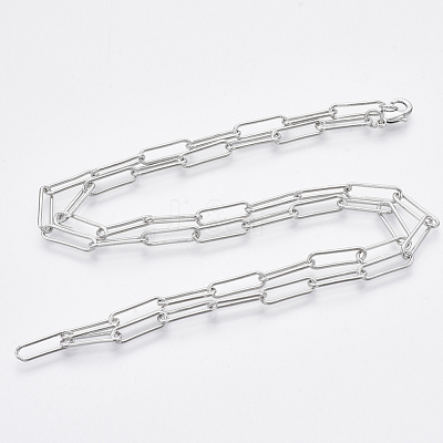 Brass Round Oval Paperclip Chain Necklace Making MAK-S072-05B-P-1