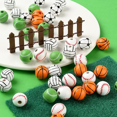 100Pcs 5 Style Painted Natural Wood European Beads WOOD-LS0001-45-1