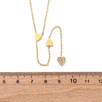 304 Stainless Steel Crystal Rhinestone Heart Lariat Necklaces NJEW-R026-10G-1