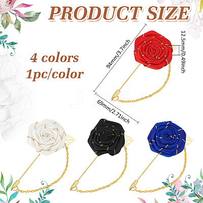 4Pcs 4 Colors Rose Polyester Lapel Pin Brooches for Men JEWB-FG0001-20-1