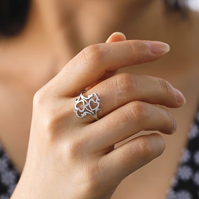 Hollow Out Heart 304 Stainless Steel Finger Rings FS-WGC4FA2-01-1