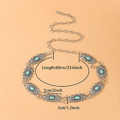 Alloy with Dyed Synthetic Turquoise Rhombus Link Chain Waist Belly Chains for Women FS-WG59013-01-1