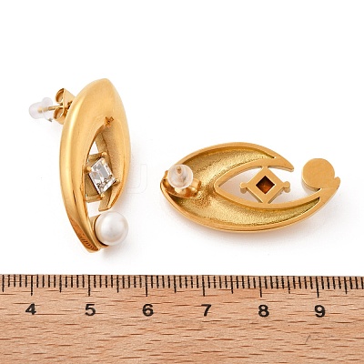 304 Stainless Steel Shell Pearl Stud Earrings EJEW-U051-08G-1