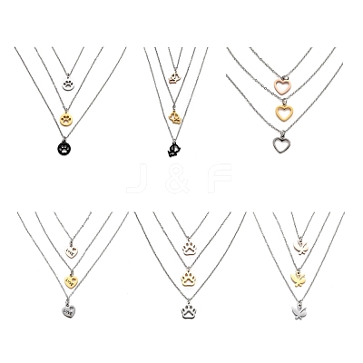 304 Stainless Steel 3 Layer Necklaces NJEW-L458-042M-1