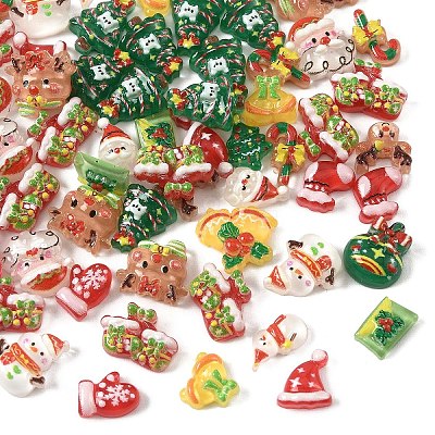 100Pcs Christmas Theme Opaque Resin Cabochons CRES-YW0002-56-1