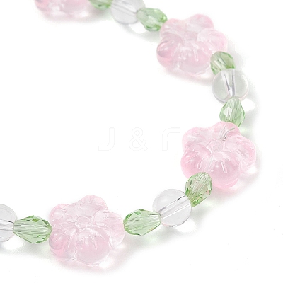 3Pcs 3 Colors Plum Blossom Flower Glass Beads Stretch Bracelets for Women BJEW-JB12138-1