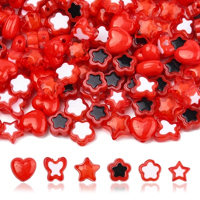 200Pcs 6 Styles Transparent & Opaque Acrylic Beads TACR-FS0001-54F-1