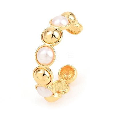 Half Round Brass and ABS Imitation Pearl Cuff Bangles for Women BJEW-T025-05G-01-1