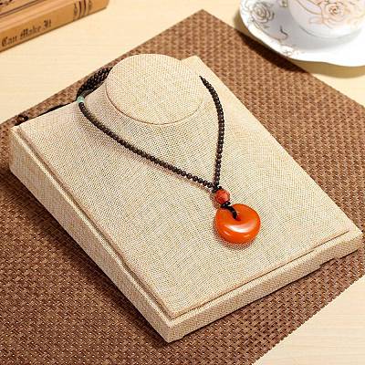 Wood Covered with Linen Bust Shaped Necklace Display Stands PW-WG89524-01-1