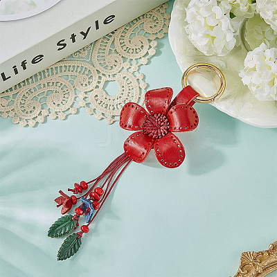 Leather and Alloy Keychain HJEW-WH20022-04B-11-1