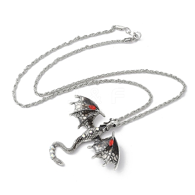 Alloy Enamel Dragon Pendant Necklaces NJEW-V005-01AS-02-1
