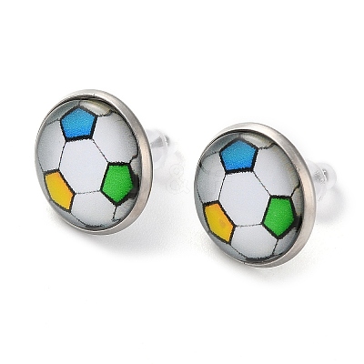 Sport Balls Glass & 304 Stainless Steel Stud Earrings for Women LS-EJEW-H005-01P-02-1