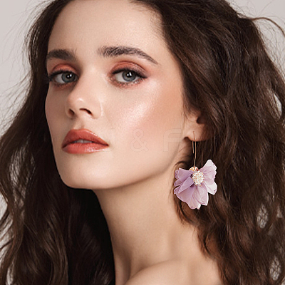 2 Pairs 2 Colors Lace Flower with Crystal Rhinestone Dangle Earrings EJEW-AN0001-20-1