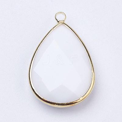 Golden Tone Brass Glass Teardrop Pendants GLAA-M006-A-22G-1