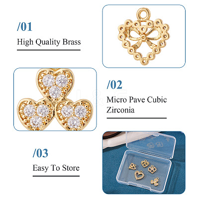 5Pcs 5 Styles Brass Micro Pave Cubic Zirconia Pendants KK-TA0002-99-1