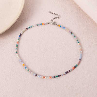 Bohemian Styles Faceted Round Glass Seed Beaded Necklaces for Women WGF25DA-03-1