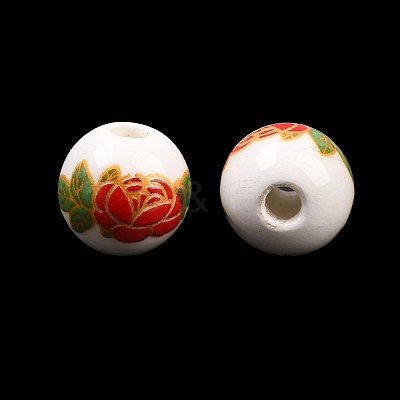 Floral Printed Porcelain Beads PORC-Q199-10mm-15-1