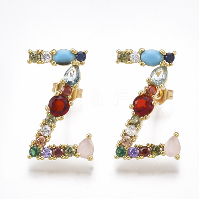 Brass Micro Pave Cubic Zirconia Ear Studs EJEW-S201-41Z-1
