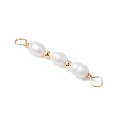 Natural Cultured Freshwater Pearl Rice Beaded Connector Charms PALLOY-JF03703-1
